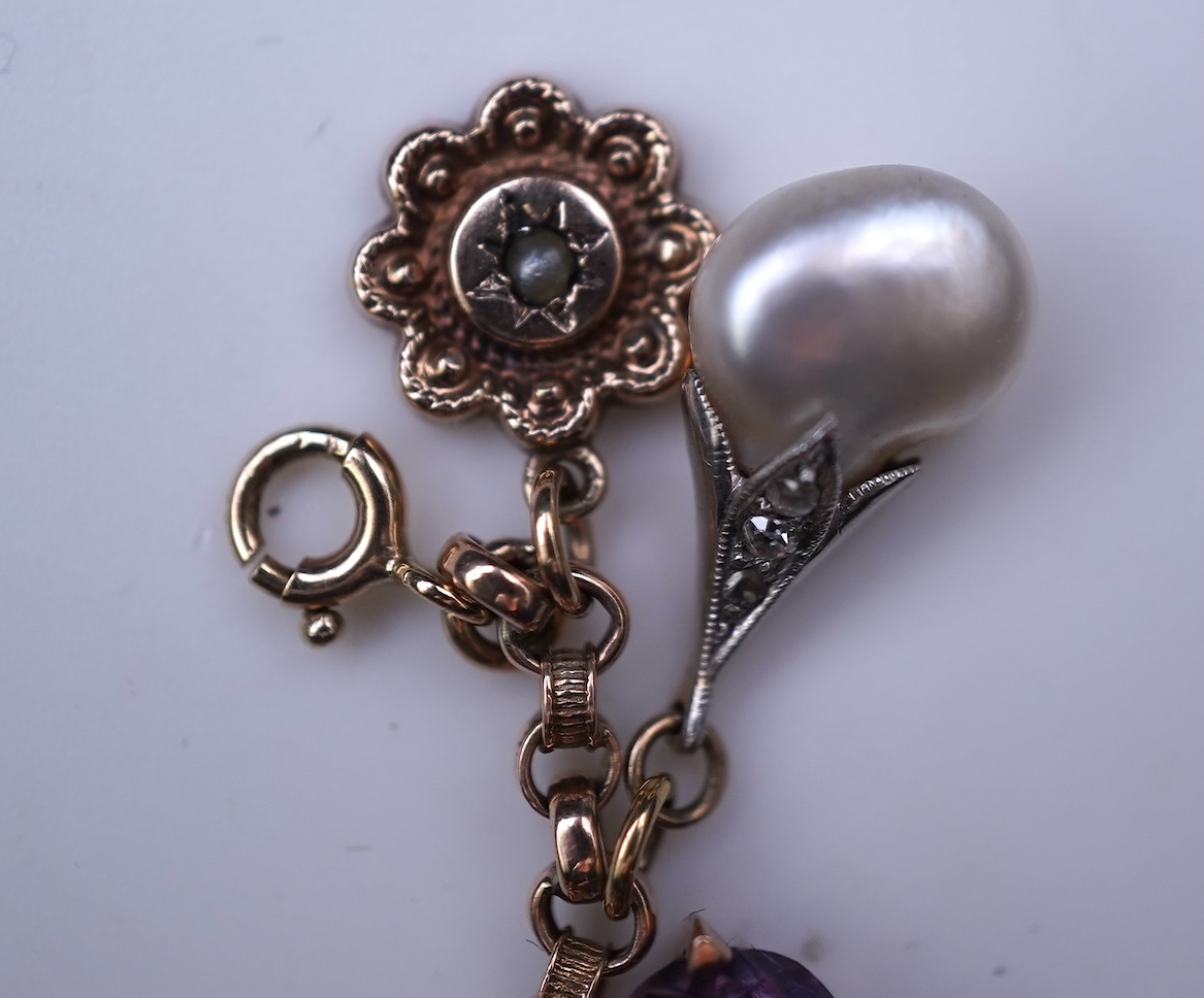 A gem-set charm bracelet, late 19th-early 20th century